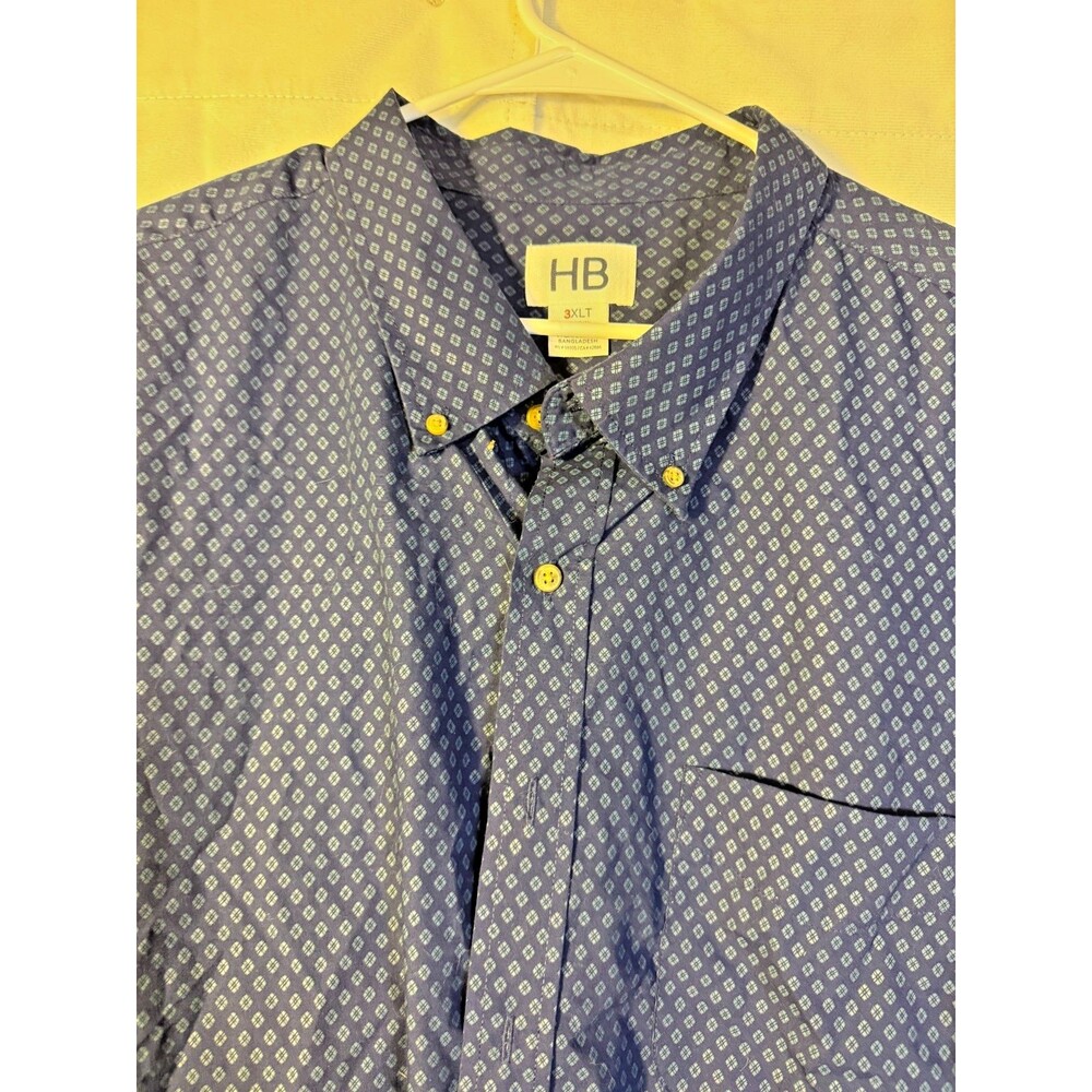 HB Long Sleeve Blue Pattern Dress Shirt Men's Big and Tall 3XLT 3X 3XL Preppy - Picture 2 of 4
